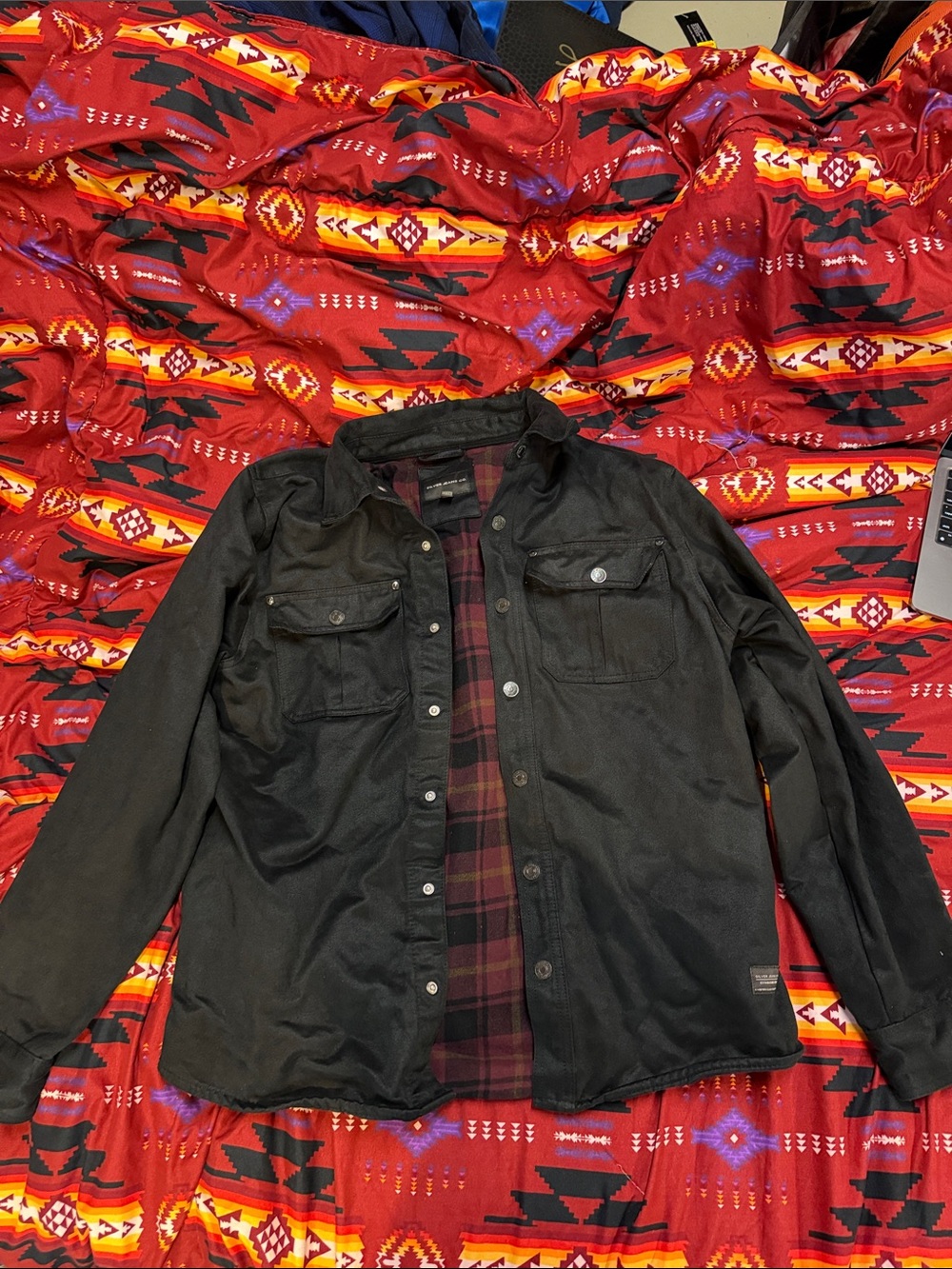 Silver jeans Black Button-Up Jacket with Plaid Lining